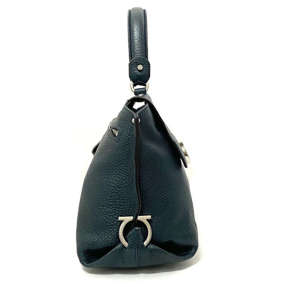 Salvatore Ferragamo Grain Sofia Handbag Blue Silver Flap Gancini Bag Green